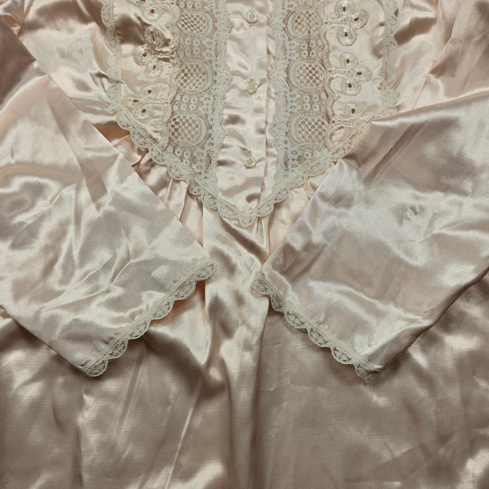 Amanda Stewart Woman Vintage Pale Peachy/Pink Lace Long Sleeve Maxi Nightgown S - Picture 7 of 11